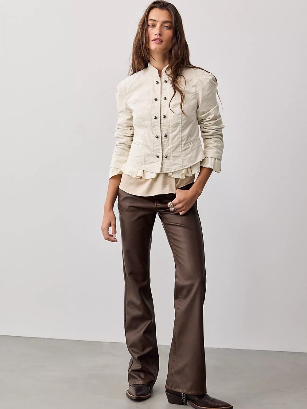 Free People Ivory Button-Front Structured Jacket